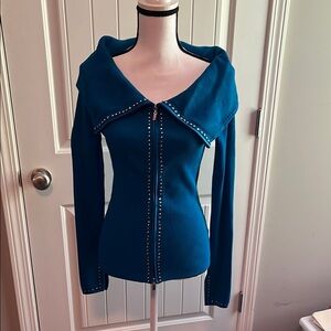 Blue Zip-Up Top with Studded Details